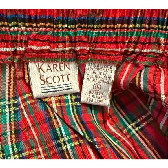 Karen Scott Tartan Plaid Skirt Sz. 16 Satin Midi/Ankle Length Pull On Holidays - Picture 8 of 9
